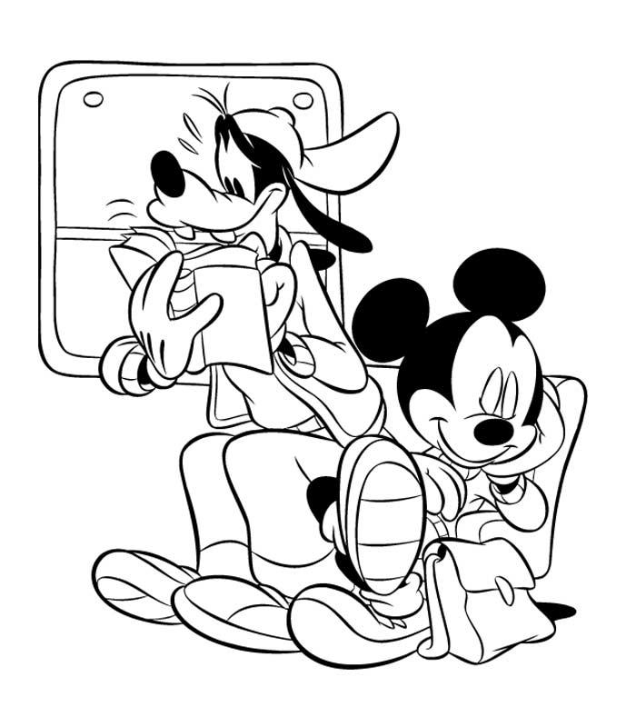 coloriage mickey et dingo dans les transports